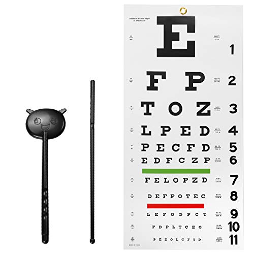 Eye Chart, Snellen Eye Chart Wall Chart, with Hand Pointer and Eye Occluder for Eye Medical Exams (3 Piece Set)