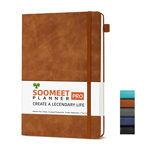 Soomeet Lined Journal Notebook, 200 Pages, Leather Hardcover Notebooks, A5 College Ruled Thick Classic with Pen Loop Notebook Journals for Writing, for Women Men Office School, 5.75'' X 8.38'', Brown