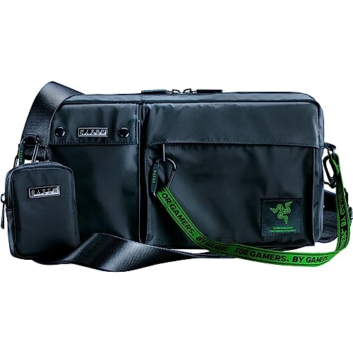 Razer Xanthus Crossbody Bag: Fits Kishi, Steam Deck, Nintendo Switch - Water-Repellent Nylon - Detachable Earphones Mini Pouch - 3 external & 3 internal pockets - Detachable Shoulder Strap