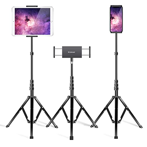 elitehood Aluminum iPad Stand Floor, Tripod Holder - 65'' Adjustable iPad Pro 12.9 Stand, iPad Holder Stand for iPad Pro 12.9, 11 inch, iPad Air, Mini 2 3 4 and 4.7-13' Tablets and Phones– Black