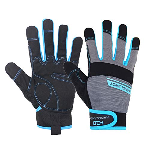 HANDLANDY Work Gloves Men & Women, Utility Mechanic Working Gloves Touch Screen, Flexible Breathable Yard Work Gloves (Medium, Grey)