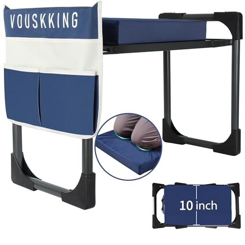 VOUSKKING Foldable Garden Kneeler and Seat, Patented Thicker Wider Softer Kneeling Pad with Magnetic Stripe, 350lbs Heavy Duty Durable Garden Stool with Tool Bag, Gardening Gift for Women and Men