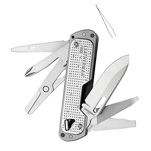 LEATHERMAN, FREE T4 Multitool and EDC Knife with Magnetic Locking and One Hand Accessible, Made in the USA, Stainless