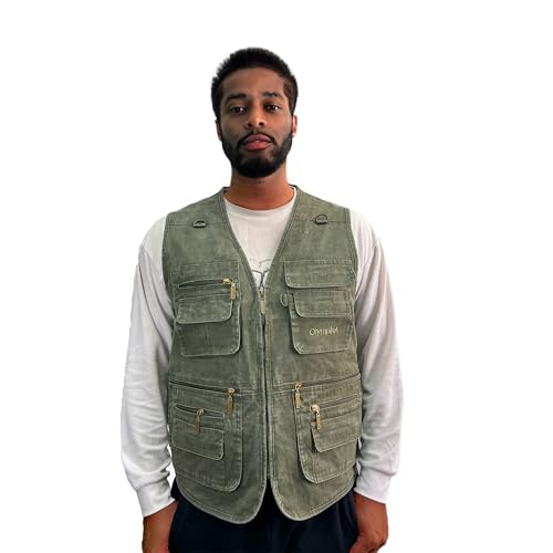 Olympina Men's Multiple Pockets Outdoor Fishing Vest,Retro Durable Work Travel Safari Vest Jacket for Men (as1, alpha, 5x_l, regular, regular, 12#army green)
