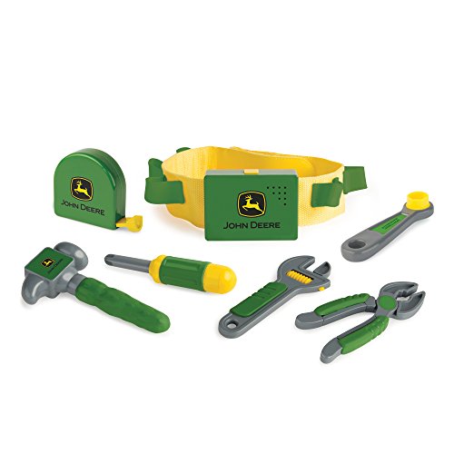 John Deere Deluxe Talking Toolbelt - 7-Piece Kids Tool Set - Interactive Construction Toys - Interactive Toddler Tools Playset - Green - 7 Count - Preschool Toys Ages 2 Years and Up