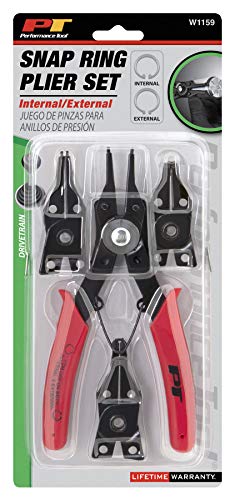 Performance Tool W1159 5-Piece Interchangeable Jaw Snap Ring Plier Set, Straight, 45 degree & 90 Degree