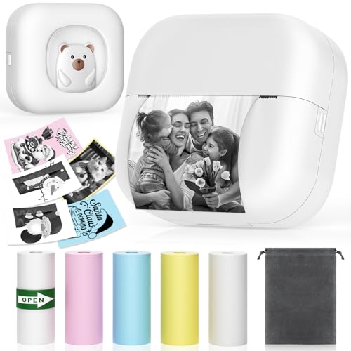 Mini Photo Printer: Bluetooth Wireless Pocket Inkless Thermal Printer Sticker Maker with 5 Roll Papers for Memo, Photo, Lists, Label, Notes, Receipt Printer for Teacher Gift, Back School Gift