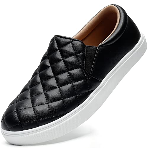 STQ Loafers for Women Quilted Slip On Sneakers Casual Comfort Memory Foam Fall Shoes Black 8