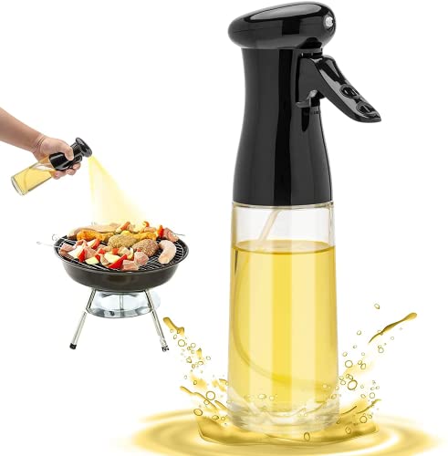 Honbuty Olive Oil Sprayer for Cooking, 200ml Glass Oil Dispenser Bottle Spray Mister, Refillable Food Grade Oil Vinegar Spritzer Sprayer for Air Fryer,Salad,Baking,Grilling, Frying (Black, Pack of 1)