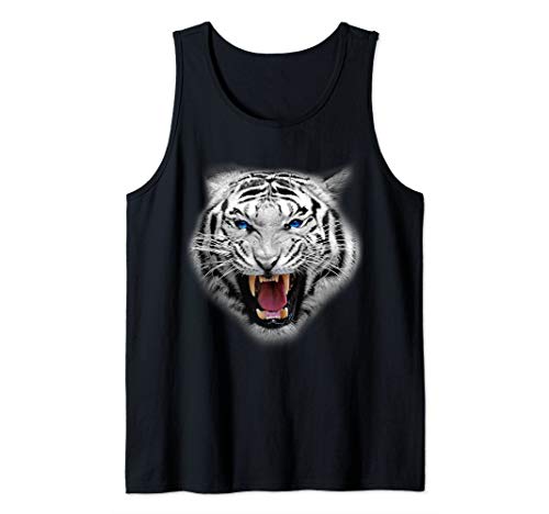 Awesome White Tiger Big Face Gift Funny Big Cat Design Tank Top