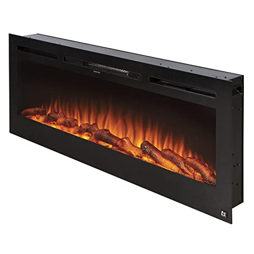 Touchstone Smart Electric Fireplace-The Sideline 50 Inch Wide-in Wall Recessed-30 Realistic Ember Color/Flame Options-1500W Heater w/Thermostat-Black- Log & Crystal Hearth Options -Alexa/WiFi Enabled
