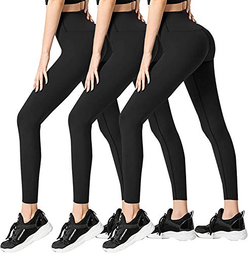 FULLSOFT 3-Pack High Waist Yoga Leggings for Women - Black, Small/Medium