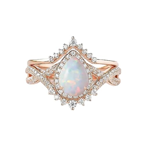 Rikelus 10K 14K 18K Gold Infinity Opal Wedding Rings Sets,1 Carat Center Opal Engagement Ring Sets with Moissanite for Her Women Gift for Anniversary Wedding (Rose, 18K Gold)