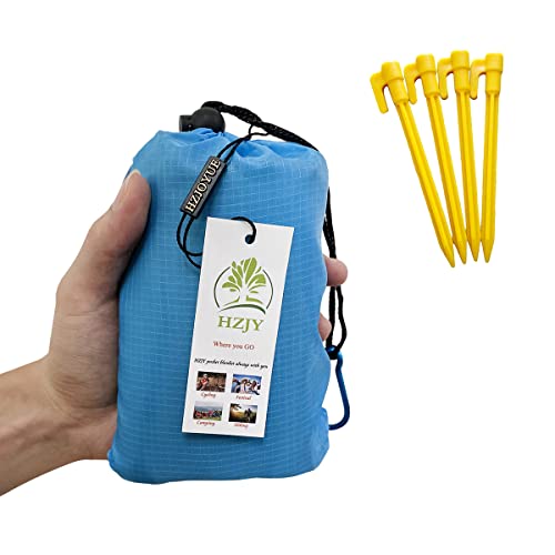 HZJOYUE Outdoor Picnic Blanket (71' x 55') -Compact, Lightweight, Sand Proof Pocket Blanket for The Beach, Hiking, Travel, Camping, Festivals with Pockets, Loops, Stakes, Carabiner (Blue)