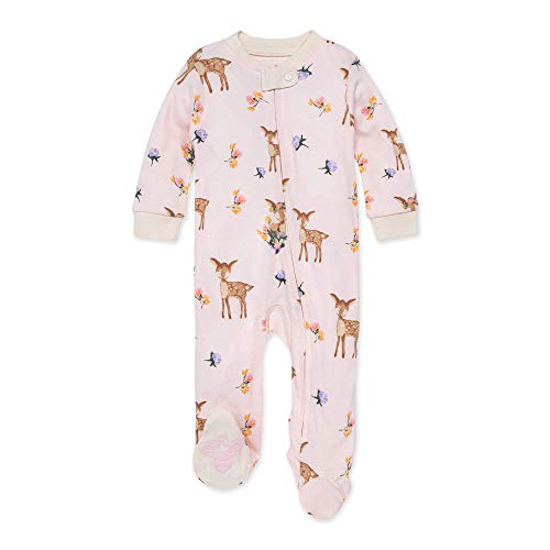 Burt's Bees Baby Girls Pajamas, Sleep and Play Loose Fit, 100% Organic Cotton Soft One-piece PJs, Sizes NB to 6-9 Months, Sweet Doe, 6 Months