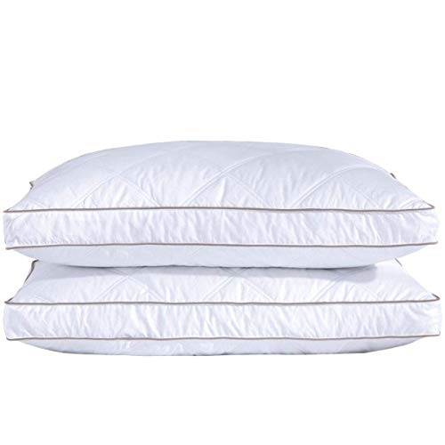 puredown Goose Feathers and Down Pillow for Sleeping Gusseted Bed Hotel Collection Pillows, Queen, Set of 2