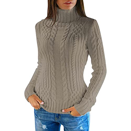 promociones de hoy relampago Women's Autumn and Winter Regular Turtleneck Long Sleeved Knitted Sweater Womens Turtleneck Sweaters (Grey-1, L)