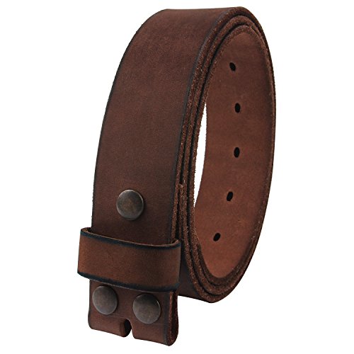 NPET Mens Leather Belt Full Grain Vintage Distressed Style Snap on Strap 1 1/2' Wide Coffee 32'-34'
