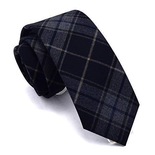 GUSLESON Tartan Tie Mens Casual Gray Ties Dark Navy blue Striped Necktie Festival Gifts (0910-08)
