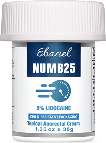 Ebanel 5% Lidocaine Numbing Cream, Pain Relief Cream Burn Itch Cream, Numb25 Topical Anesthetic Lidocaine Cream Maximum Strength with Vitamin E for Local and Anorectal Uses, Hemorrhoid Treatment