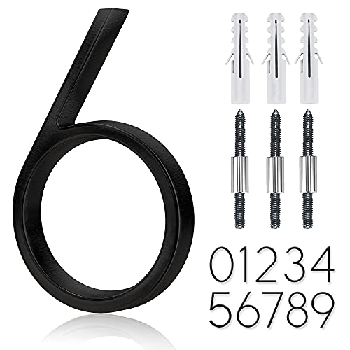 5' Stainless Steel Floating House Number, Metal Modern House Numbers, Mailbox Decor Number with Nail Kit, Coated Black, 911 Visibility Signage (6) or (9)