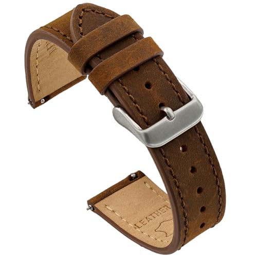 Benchmark 20mm Dark Brown Leather Watch Band - Quick Release Crazy Horse Leather Watch Strap - 20mm Leather Watch Band (20mm, Dark Brown)