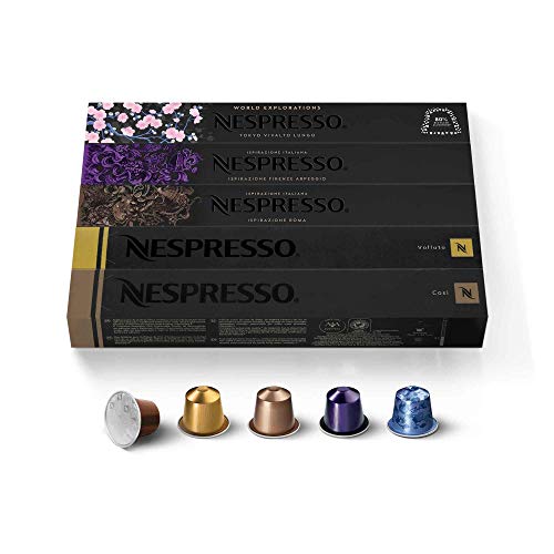 Nespresso Capsules OriginalLine, Variety Pack, Mild, Medium, Dark Roast Espresso Coffee, 50 Count Coffee Pods, Brews 3.7 ounce and 1.35 ounce (ORIGINAL LINE ONLY)