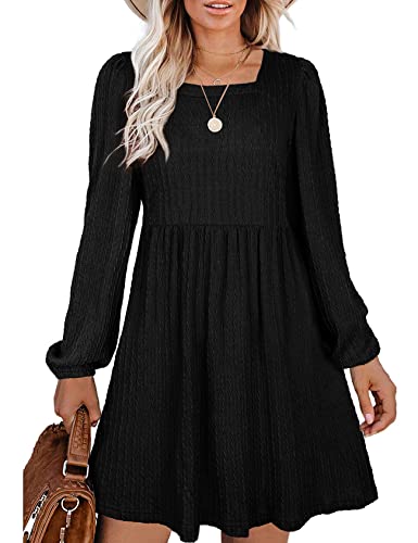 Sweater Dress for Women Knee Length Loose Fitted Long Sleeve Dresses Black S