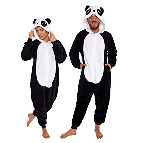 Slim Fit Adult Onesie - Animal Halloween Costume - Plush Fruit One Piece Cosplay Suit for Women and Men by FUNZIEZ! Panda