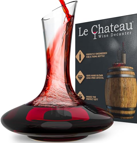 Le Chateau Red Wine Decanter - Hand Blown, Lead-Free Crystal Glass Decanter and Wine Aerator - Full Bottle (750ml) Wine Decanters and Carafes - Elegant Wine Carafe, Wine Gifts and Wine Accessories