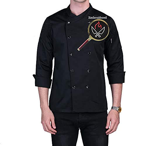 Custom Embroidered Chef Unifrom Personalized Chef Jacket Hotel Kitchen Restaurant Chef Coat（Black M Embroidery