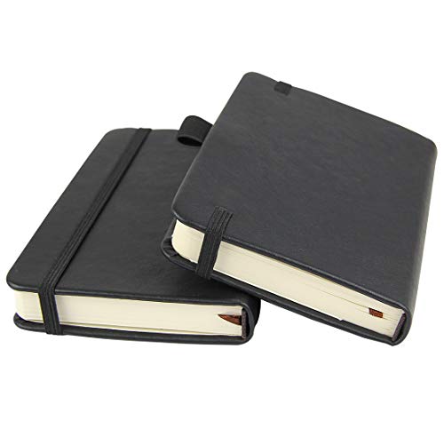 newestor (2-Pack Pocket Notebook 3.5' x 5.5', Small Hardcover Journal with Pen Holder, Inner Pockets, 100gsm Thick Ruled/Lined Paper, Black