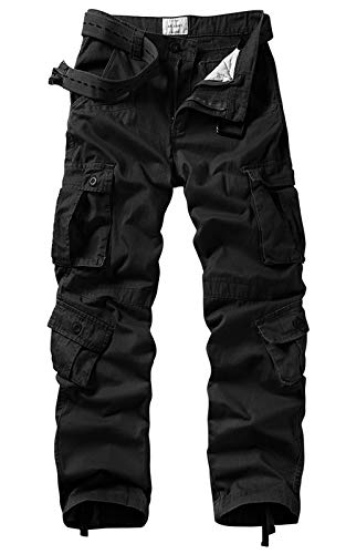 AKARMY Men's Casual Relaxed Fit Cargo Pants with Pockets, Outdoor Camo Cotton Work Pants for Men(No Belt) 3354 Black 32 XN