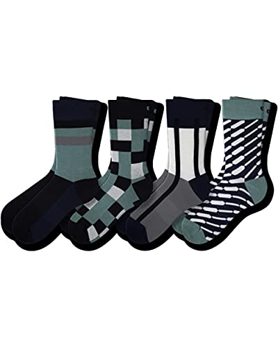 Pair of Thieves Patterned Men’s Crew Socks 4 Pack, Soft Moss/Dark Navy, One Size