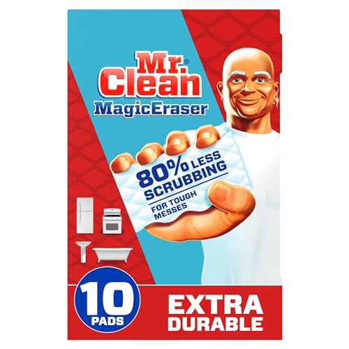 Mr. Clean Magic Eraser, Extra Durable Pro Version, Shoe, Bathroom, and Shower Cleaner, 5X Stronger Last Longer Cleaning Pads with Durafoam, 10 Count