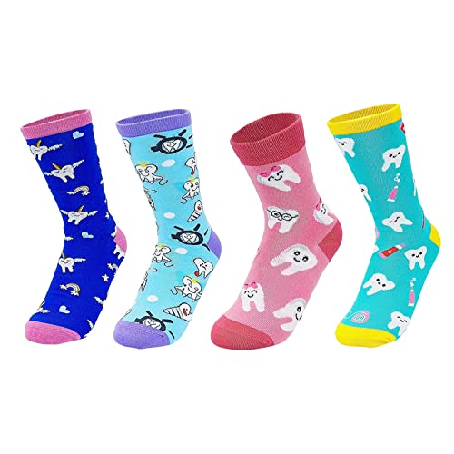 YOUYA DENTAL Funny Teeth Socks, 4 Pairs Funny Teeth Socks Crazy Socks Silly Socks Novelty Gifts for Girls Women