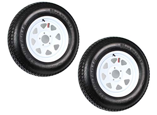 2-Pk Trailer Tire Rim ST205/75D15 15 in. Load C 5 Lug White Spoke Wheel - 2 Year Warranty w/Free Roadside