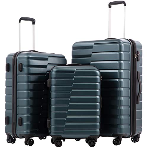 COOLIFE Expandable Suitcase PC ABS TSA Luggage 3 Piece Set Lock Spinner Carry on (Teal blue)
