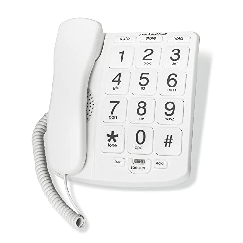 Packard Bell Big Button Corded Phone for Hearing and Visually impaired Telephone for Seniors, Includes Speed Dial, Big Buttons, Works in Power Outages, Extra Loud Ringer and Speaker, White