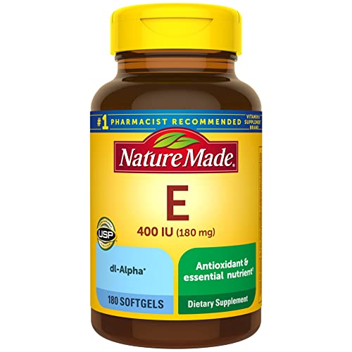Nature Made Vitamin E 180 mg (400 IU) dl-Alpha, Dietary Supplement for Antioxidant Support, 180 Softgels, 180 Day Supply