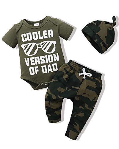NZRVAWS Baby Boy Clothes Newborn Boy Outfit 3-6 Months Romper Short Sleeve Cooler Version Of Dad Top Camouflage Long Pants Hat 3PC Infant Clothing Set