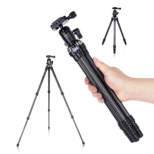 AOKA 28in/1.1lb Lightweight Compact Carbon Fiber Tripod with 360° Ballhead Travel Mini Tripod for Mobile Phone and Compact Mirrorless Cameras Black