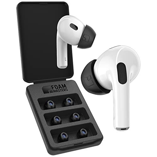 Foam Masters Memory Foam Ear Tips for AirPods Pro 1st & 2nd Gen | 3 Pairs | New Version 4.0 - Black Magic | Comfortable | Secure | Better Noise Cancellation | Replacement Buds (Assorted S/M/L, Black)