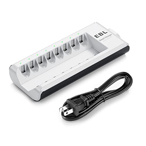 EBL AA AAA Battery Charger, 8-Bay Individual Charger for NiMH NiCD Rechargeable Batteries with AC Plug Fast Charging