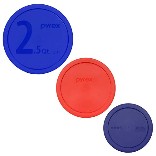 Pyrex (1) 325-PC Blue 2.5 Quart (1)323-PC Red 1.5 Quart (1) 322-PC Blue 1 Quart Mixing Bowl Lids Made in the USA