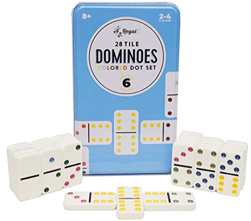 Regal Games Double 6 Dominoes Set for Adults & Kids - Classic Domino Game with 28 Tiles Colored Dots - 2 or 4 Player Games & Ideal for Family Fun Game Night and Travel (Ages 8+)