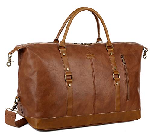 BAOSHA Leather Travel Duffel Tote Bag Overnight Weekender Bag Oversized for Men and Women HB-14 (Brown)