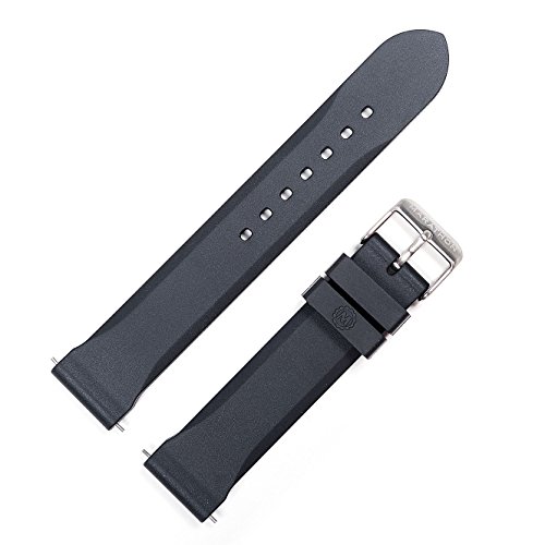 MARATHON Vulcanized Rubber Dive Watch Strap - Military Grade Non-Magnetic 316L Buckle and 2 Swiss Made Stainless Steel Shoulder-less Spring Bars Included - Made in Italy (20mm, Black - Two Piece)