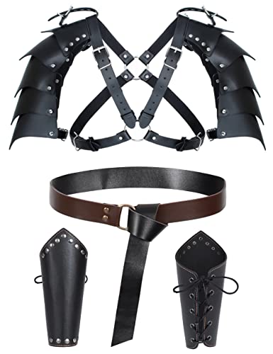 Medieval Knight Leather Belt Shawl Men Renaissance Half Shoulder Cape Scarf Buckle Bracers Retro Accessories(Type12)