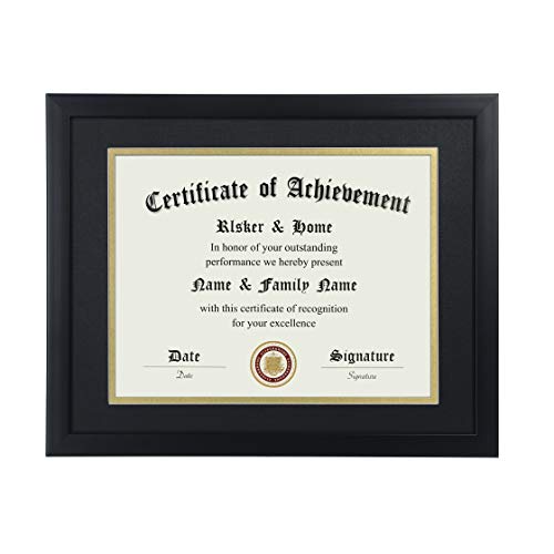 ELSKER&HOME 8.5x11 Certificate Frame - Classic Black Color Frame - Displays Diploma 8.5x11 Inch with Mat - 11x14 Inch Without Mat - For Document/Photo(Double Mat - Matte Black with Gold Rim)